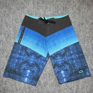 Pelagic Shorts Men's 32 Blue Geometric Pinacol Boardshorts Trunks Swim‎ Fishing